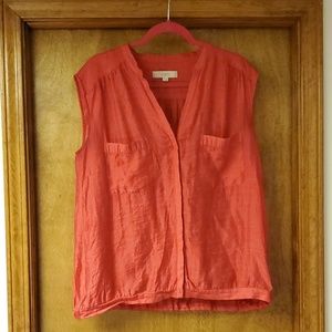 LOFT Pink Sleeveless Button-Down Top